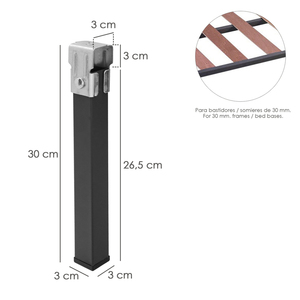 Set of Square Bed Frame Legs (4 Units) 30x30 mm Tube. For 30x30 mm Bed Frames. Height 25 cm. - Product Image 2