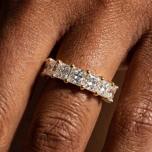 Bague de luxe SHREYA DIAM Classic Seven Stone Princess Cut en diamant de laboratoire, plaqué or 14 carats, pour femme, pour fiançailles - Product Image 3