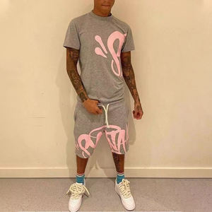 Personalizado de alta calidad Hip Hop transpirable cordón hombres Streetwear gráfico impreso chándal camiseta pantalones cortos conjunto de dos piezas - Product Image 4