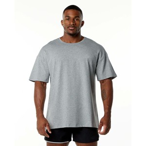 Confort Signature: 94% coton 6% Spandex Fitted Raglan Cut T-shirt à épaules tombantes pour homme-Manches courtes, col rond, gris chiné - Product Image 1