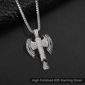 Collier pendentif hip-hop en diamant moissanite VVS de conception optimale, serti de pierres, avec plaqué or, argent 925, design hache viking, tendance - Product Image 2