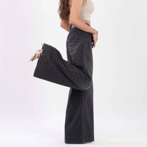 Pantalon droit en jean pour femme, taille mi-haute, poche, respirant, écologique, séchage rapide, streetwear, jean à devant plat, OEM - Product Image 1