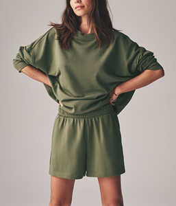 2025 logotipo impreso personalizado de talla grande 100% tela de rizo de algodón otoño ropa casual de gran tamaño 2 uds conjunto corto chándal para mujer - Product Image 2