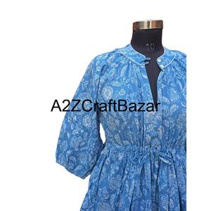 Robe mi-longue décontractée pour femme Himanshi, faite à la main, respirante, ample, à motif floral, manches longues, taille naturelle, tissu 100% coton - Product Image 4