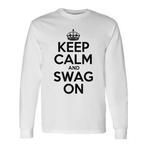 T-Shirt Personalizzabile a Maniche Lunghe con Stampa 'Keep Calm and Swag On' per Promozioni - Product Image 1