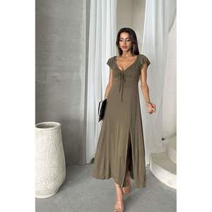 Robe décontractée en viscose unie kaki Topshow, produit en gros - Product Image 5