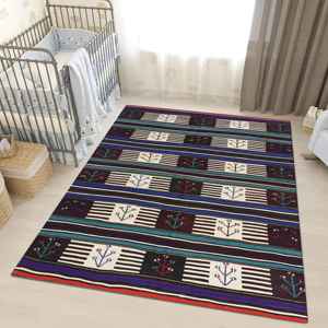 Tapis imprimé noir et blanc turc, tapis bohème, tapis moderne, tapis en chenille - Product Image 2