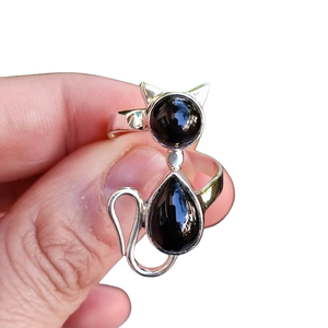 Handmade Cat Shape <b>Ring</b> <b>Black</b> <b>Onyx</b> Gemstone 925 Sterling Silver Perfect Wedding Gift for love With 925 Stamp Jewelry - Product Image 1