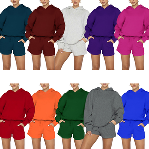 Nouveau femmes décontracté automne hiver ensemble de shorts Logo personnalisé chaud polaire tenues femmes sweats à capuche et sweat-shirts ensembles - Product Image 6