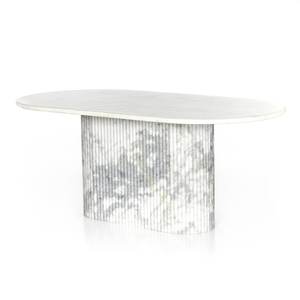 Mesa de Comedor Ovalada de Mármol Blanco con Base Festoneada de Estilo Italiano, para Interiores y Exteriores - Product Image 4