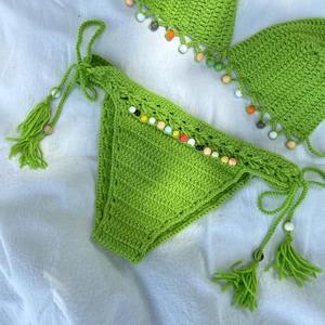 Customized 2026 European and American Cross-border Fashion Handmade Fresh and Sexy Green Bikini Swimsuit <b>Hook</b> Knitted Swimsuit - Product Image 3