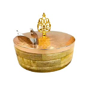Handicrafts Wooden Chapati Box Floral Metal Design for Kitchen Hot Pot Roti Box Casserole for Server Tableware Serving - Product Image 2