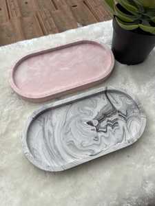 Plateau de courtoisie ovale en marbre décoratif moderne fait à la main plat en pierre naturelle en résine pour bougie de parfum bijoux organiser sur le comptoir - Product Image 6