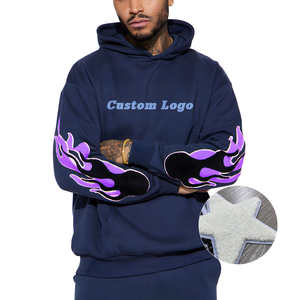 Sweat à capuche surdimensionné brodé d'automne épais et chaud pour hommes pull en molleton de coton lourd imprimé sur mesure en gros - Product Image 2