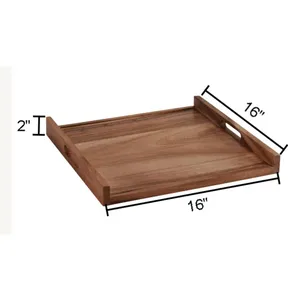 Plateau de service en bois Rectangle en bois avec poignées Plateau décoratif pour petit déjeuner déjeuner dîner - Product Image 4