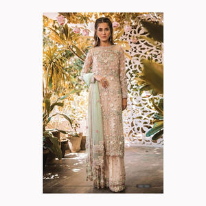 Haute qualité blanc élégant sans bretelles robe de bal pas cher civil mariée pakistanais robes de mariée en soie Salwar Kameez vêtements - Product Image 6