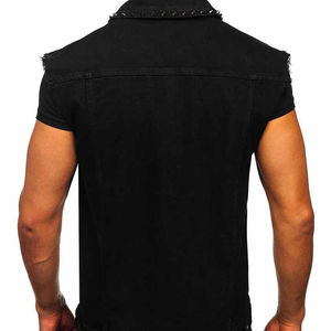 Breathable Wholesale <b>Men</b> Trending Denim Jackets 100% Denim <b>Vest</b> Sleeveless Customized Stones OEM - Product Image 2