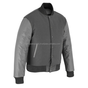 2026 OEM Hot Trending All Grey Wool With Leather Sleeves Varsity Jacket <b>For</b> Men's 100%High Quality Low MOQ <b>Heated</b> Fashion Jacket - Product Image 5