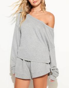 Sudadera Casual Holgada para Mujer, Estilo Francés, Hombros Descubiertos, con Técnica de Bordado, Transpirable, para Otoño e Invierno - Product Image 4