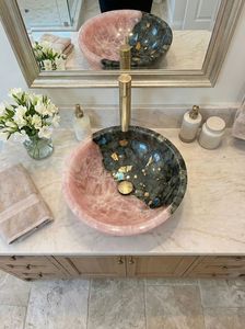 Lavabo Redondo de Piedra de Ágata de Lujo Moderno Hecho a Mano, Ecológico, Color Personalizado, Decoración para Baño de Retiro - Product Image 2