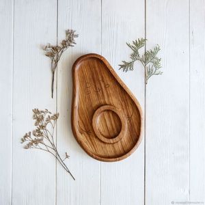 Plateau à croustilles et à trempette rond en bois avec deux sections Plat de service élégant avec compartiments divisés dernier - Product Image 5