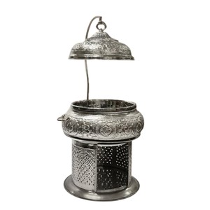 Luxury Hand Crafted Nickel Plated Stainless Steel Chafing Dish With Decorative Floral Stand And Leaf Branch Handle Catering - Product Image 3
