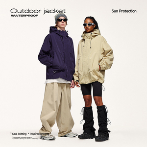 Unisex Stand Collar <b>Hooded</b> <b>Rain</b> <b>Jacket</b> Winter Waterproof Windbreaker Zipper Outdoor Hiking Work Wear - Product Image 2