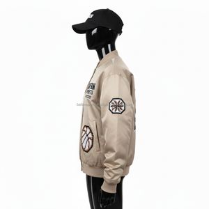 Chaqueta de Satén para Mujer, Tela Beige Lisa, Panel Frontal y Panel de Mangas con Diseño de Logotipo Bordado Personalizado - Product Image 3