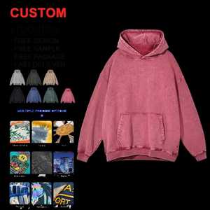 Sweat à capuche en molleton français 100% coton, coupe ample, logo brodé personnalisé, délavage acide, effet délavé, pour hommes, vente en gros - Product Image 1