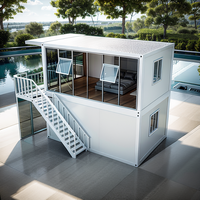 Maison conteneur préfabriquée à double étage avec mur-rideau en verre, bureau et dortoir modulaires à deux niveaux