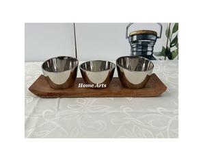 Servidor de frutas secas para el hogar y el restaurante Diseño maravilloso Servidor de fechas de nueces de acero inoxidable con bandeja de madera Servidor de dulces - Product Image 1