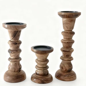 <b>Wooden</b> Pillar Candle Stand Set of 3 Handcrafted Mango Wood <b>Rustic</b> Candle Holders for Home Decor <b>Dining</b> <b>Table</b> Centerpiece & - Product Image 1
