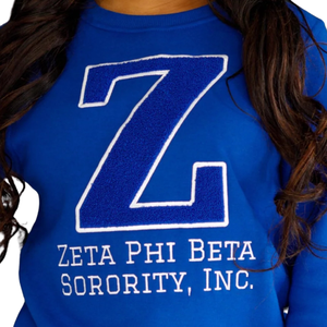 Big Z Zeta Chenille Sweat Coton Polaire Sororité Vêtements Zeta Phi Beta Brodé Bleu Pull Ras Du Cou pour Femmes - Product Image 2