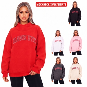 Women Solid Light Mock Neck Lucky <b>Letter</b> <b>Applique</b> Oversized Sweatshirt Long Sleeve Casual Pullover Custom Plus Size - Product Image 1