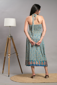 OEM personalizado moda Sexy vestido de seda estampado mujeres de alta calidad verano Casual vacaciones cuello Halter espalda descubierta bohemio playa Maxi - Product Image 5