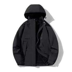 แจ็กเก็ตมีฮู้ดสำหรับผู้ชายเสื้อซิปรูดซิปทำจากโพลีเอสเตอร์กันลมหนาสองชิ้นแบบถอดได้สำหรับกลางแจ้ง100% ปีนเขาฤดูหนาว - Product Image 5