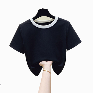 T-shirt court décontracté à manches courtes pour femme, respirant, anti-boulochage, avec logo personnalisé imprimé, grande taille, vente en gros - Product Image 4