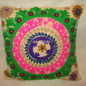 Hand Tufted Mexican Flowers Linen <b>Cushion</b> Cover Pillow Case 60% Acrylic 40%Cotton Embroidered Technique for Hotels <b>Personalized</b> - Product Image 1