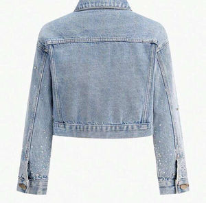 Veste en jean pour femmes à la mode nouveau design recadrée et courte manteau en jean bleu style tendance pour filles et dames avec décoration en pierre - Product Image 2
