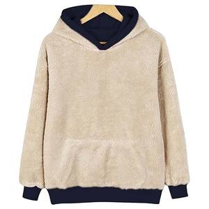 Chaqueta gris con forro polar de Sherpa para mujer, franela a cuadros con cremallera y capucha - Product Image 5