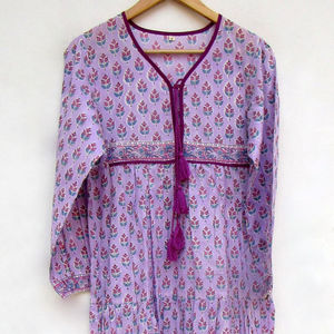 Vestido largo con estampado de borlas Elegante floral Mujer Vestidos casuales de verano Suelto 100% algodón a precios mayoristas. - Product Image 1