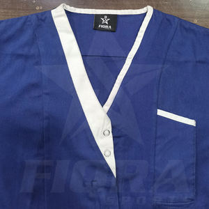 Haut de récurage médical unisexe à col en V OEM vente en gros uniforme extensible à 3 poches à manches courtes pour médecins, infirmières, médecins et hôpitaux ensemble - Product Image 3