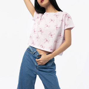 Top court en tricot imprimé tendance pour l'été, vêtements décontractés pour femmes, doux, 100% coton, respirant, séchage rapide, coupe confortable, moderne - Product Image 4