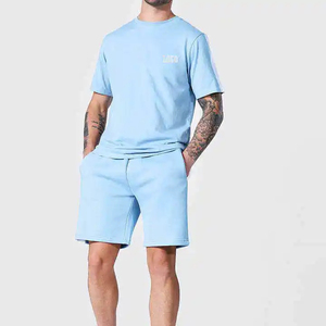 Conjunto de Verano para Hombre 2026, Camiseta y Pantalones Cortos de Alta Calidad, Color Azul Cielo, para Playa - Product Image 1