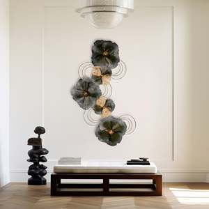 Arte Mural Metálico con Diseño Floral Fusionado, Decoración Interior Abstracta de Lujo con Marco para Sala de Estar, Decoración de Pared para el Hogar - Product Image 4