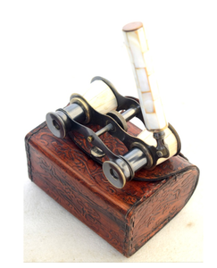 QURESH ANTIQUES Best Selling Antique Brass Horn Handle <b>Binoculars</b> with FMC Coating Leather Cover for Outdoor <b>Telescope</b> Viewing - Product Image 1