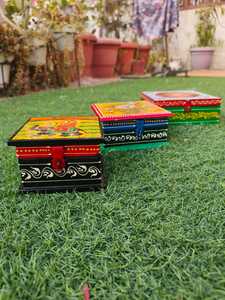 Boîte à bijoux peinte à la main en bois imprimé éléphant boîte à fruits secs pour la décoration intérieure cadeaux uniques indiens pour Diwali Eid Ramadan faveurs - Product Image 3