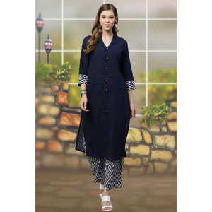 Kurta droit à imprimé floral en coton flammé et cabriqué avec palazzo à longueur de cheville haut d'été décontracté - Product Image 5