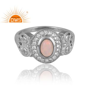 แหวนโอปอลและบุษราคัมสีขาวจากเอธิโอเปียธรรมชาติชุบด้วยเงินแพลเลเดียม925ดีไซน์ใหม่สำหรับผู้หญิงผู้ผลิตเครื่องประดับแบบกำหนดเอง - Product Image 3