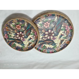 Ensemble de plateaux décoratifs de style bohème à motifs floraux et d'animaux, en bois, avec motif végétal - Product Image 1